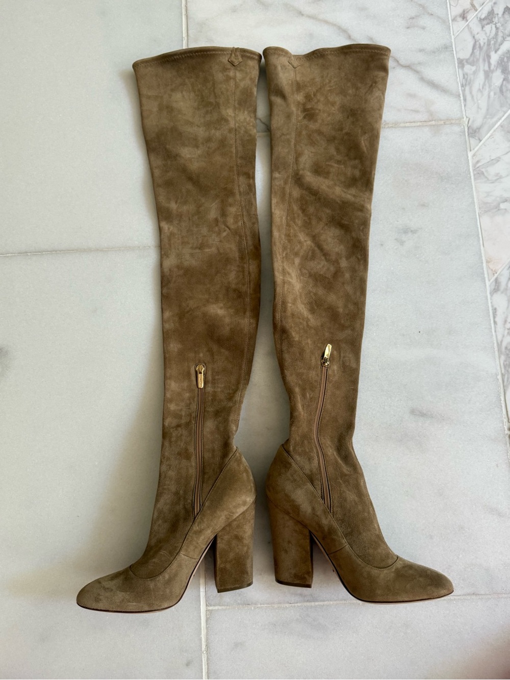 Sergio Rossi Over-the-Knee Suede Block Heel Boots - Taupe